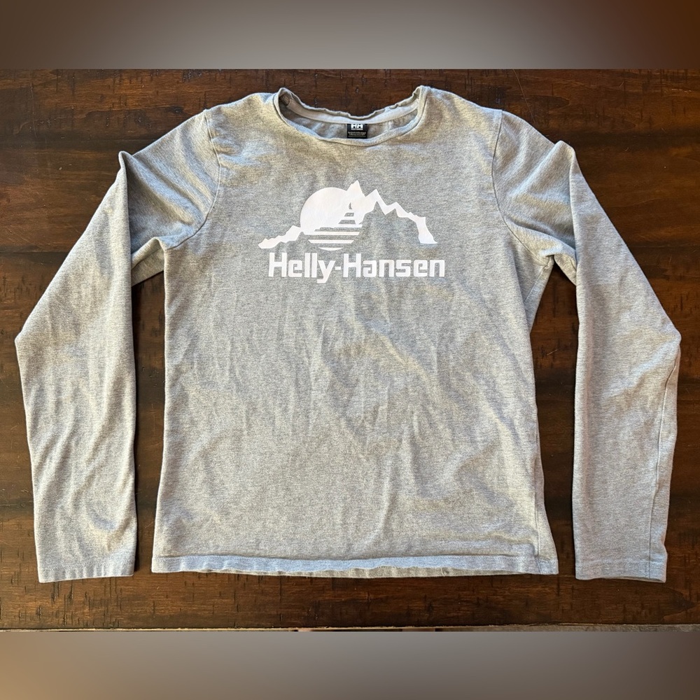 Helly Hansen Light Gray Crew Neck Long Sleeve T-Shirt, Kids 12 - Picture 1 of 6